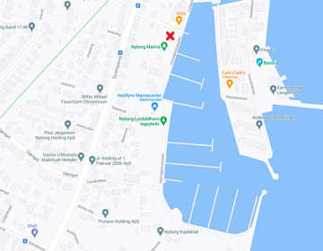 Kort over pladser til autocampere i Nyborg Marina